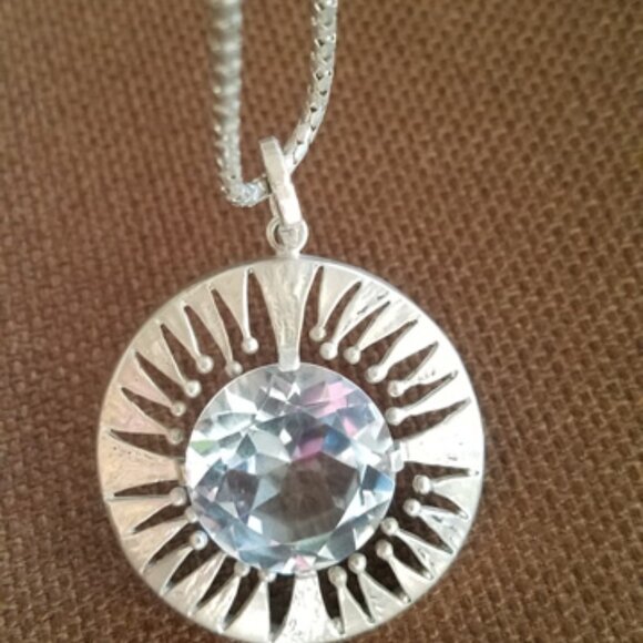Sterling Silver Starburst Pendant Necklace with Twinkling CZ Diamond - Picture 3 of 7